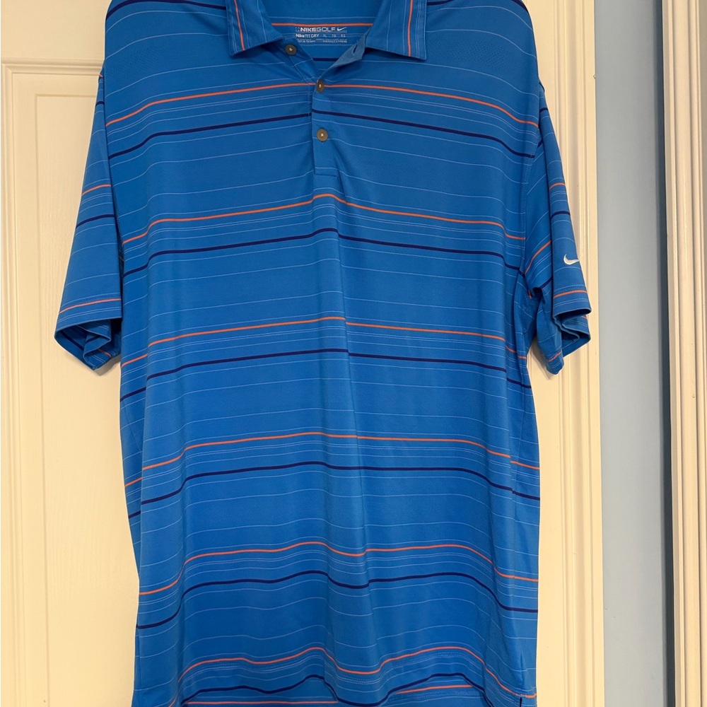 Nike Golf Men's Orange and Blue Striped Polo Shirt